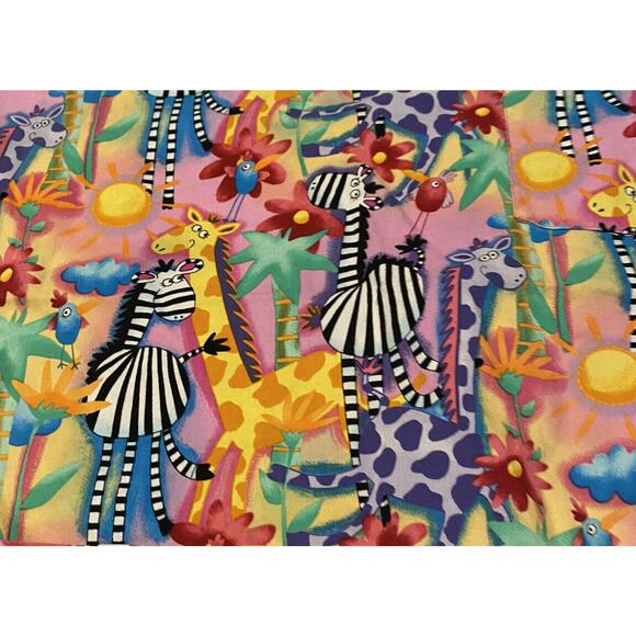 Peaches Uniforms Scrub Top Zebra Giraffe Birds Multicolor Dental Veterinarian - Picture 2 of 8